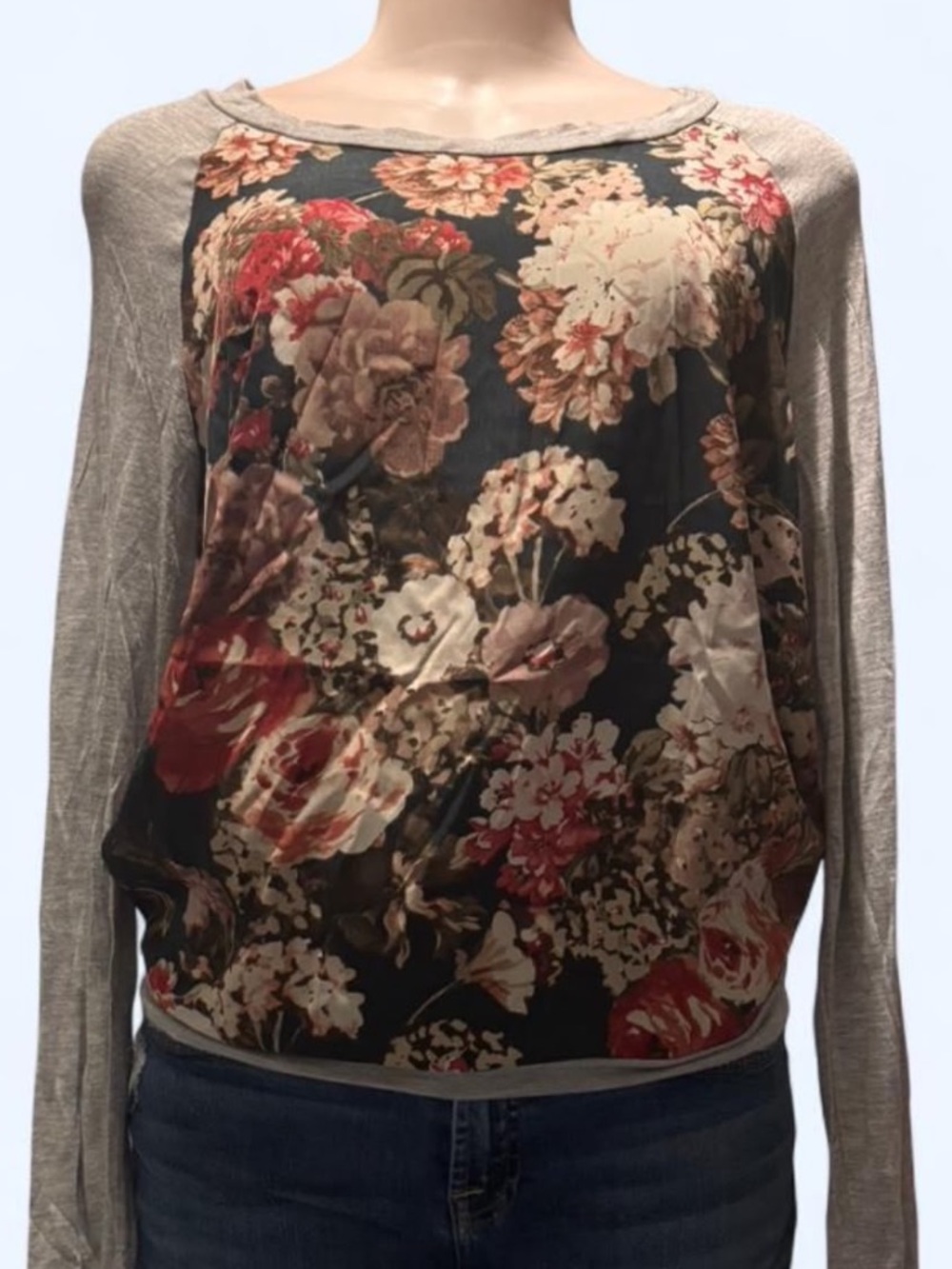 Search for Sanity Navy Floral Scoop Neck Top with Blush Accents